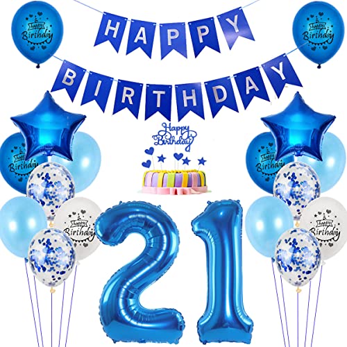 Luftballons 21. Geburtstag deko Mann blau,Folienballon 21 jahre Geburtstag dekoration Männer blau set,happy Birthday 21th Geburtstagsdeko 21 jahre Mann deko Ballon 21 Geburtstag Mann deko von Yishamei