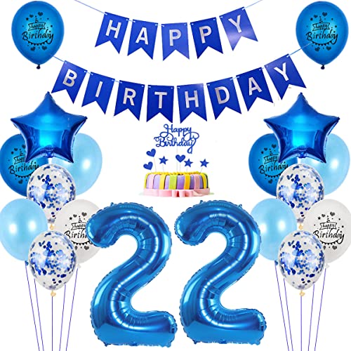 Luftballons 22. Geburtstag deko Mann blau,Folienballon 22 jahre Geburtstag dekoration Männer blau set,happy Birthday 22th Geburtstagsdeko 22 jahre Mann deko Ballon 22 Geburtstag Mann deko von Yishamei