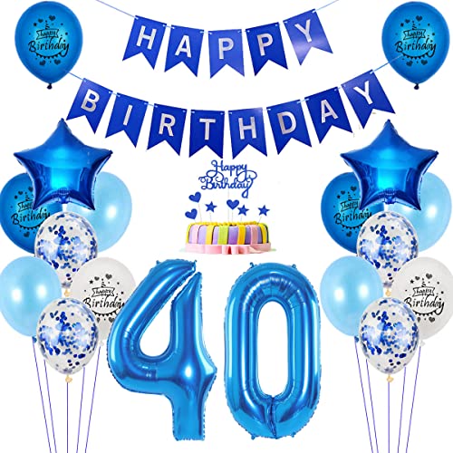 Luftballons 40. Geburtstag deko Mann blau,Folienballon 40 jahre Geburtstag dekoration Männer blau set,happy Birthday 40th Geburtstagsdeko 40 jahre Mann deko Ballon 40 Geburtstag Mann deko von Yishamei