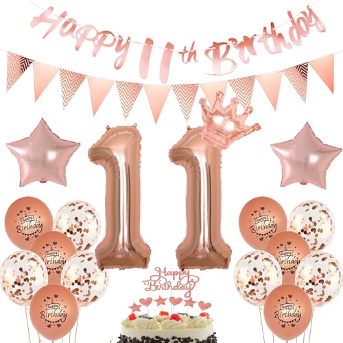 Luftballons 11 Geburtstag Mädchen dekoration rosegold set,Ballon 11. Geburtstag Dekoration Mädchen happy birthday 11th Girlanden,11 jahre Mädchen Geburtstagsdeko 11 jahre Mädchen Tortendeko (11) von Yishamei