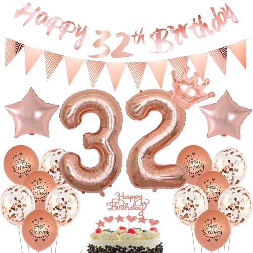 Luftballons 32 Geburtstag Frauen dekoration rosegold set,Ballon 32. Geburtstag Dekoration Frauen happy 32th birthday Girlanden,32 jahre Frau deko Geburtstagsdeko 32 jahre Frauen 32 jahre Tortendeko von Yishamei