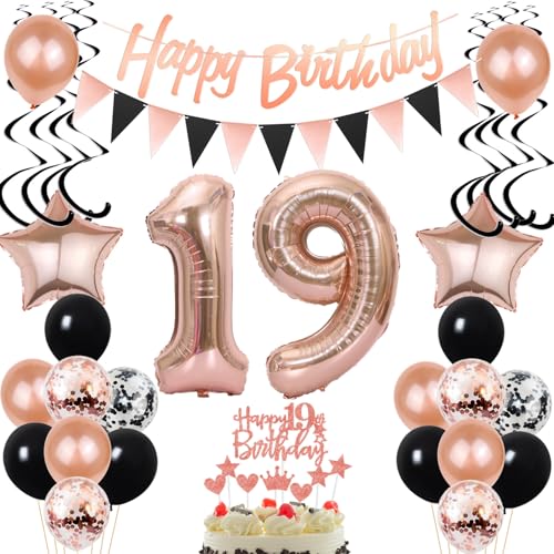Luftballons 19. Geburtstag Mädchen Deko Schwarz Rosegold - Tortentopper, Tortendeko, Luftballon Girlande - Dekoration für 19 Jahre Luftballons 19. Geburtstag Mädchen Deko Schwarz Rosegold - Tortentopper, Tortendeko, Luftballon Girlande - Dekoration für 19 Jahre von Yishamei
