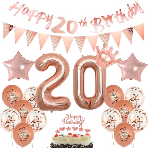 Luftballons 20 Geburtstag Frauen dekoration rosegold set,Ballon 20. Geburtstag Dekoration Frauen happy 20th birthday Girlanden,20 jahre Frau deko Geburtstagsdeko 20 jahre Frauen 20 jahre Tortendeko von Yishamei