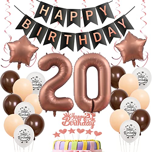 Luftballons 20 Geburtstag Mädchen Deko Set,Tortendeko 20. Geburtstag Mädchen,Folienballon 20 Geburtstag Mädchen Dekoration,Geburtstagdeko 20 Jahre Geburtstag Mädchen Ballon 20 Geburtstag deko von Yishamei