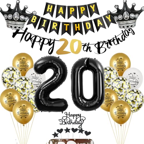 Luftballons 20 Geburtstag Mann Frau deko Schwarz/gold set,Geburtstagsdeko 20 jahre Geburtstag Mann Frauen deko,Kuchendeko 20 Geburtstag dekoration Mann Frau Happy 20th Birthday Girlande deko Luftballons 20 Geburtstag Mann Frau deko Schwarz/gold set,Geburtstagsdeko 20 jahre Geburtstag Mann Frauen deko,Kuchendeko 20 Geburtstag dekoration Mann Frau Happy 20th Birthday Girlande deko von Yishamei