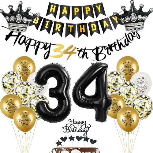 Luftballons 34. Geburtstag Dekoration Schwarz/gold Tortendeko Geburtstag 34 Jahre Mann Männer ballons 34 Geburtstag Frauen Mann,Tortendeko 34. Geburtstag Mann Frauen,Geburtstagsdeko 34 Jahre Mann von Yishamei