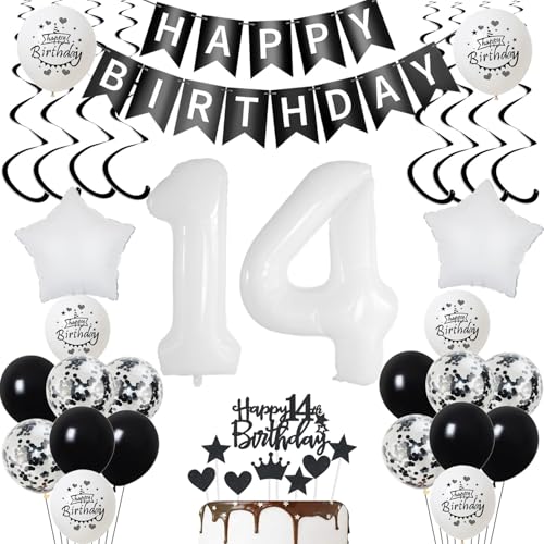 Luftsballon 14. Geburtstag Junge deko Schwarz Weiß Geburtstagsdeko 14 Jahre Mädchen Dekoration tortendeko 14 .Geburtstag Mädchen ballons 14.Deko Kuchen von Yishamei