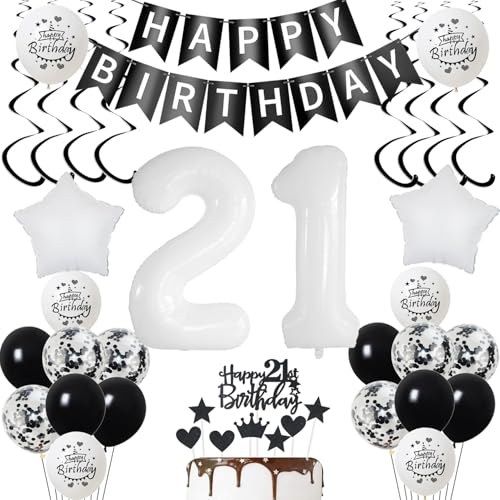Luftsballon 21. Geburtstag Mann deko Schwarz Weiß Geburtstagsdeko 21 Jahre Frauen Dekoration tortendeko 21 .Geburtstag Frau ballons 21.Deko Kuchen von Yishamei
