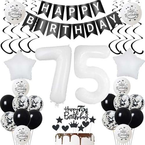 Luftsballon 75. Geburtstag Mann deko Schwarz Weiß Geburtstagsdeko 75 Jahre Frauen Dekoration tortendeko 75 .Geburtstag Frau ballons 75.Geburtstag Deko Kuchen Deko 75. Geburtstag Mann deko von Yishamei