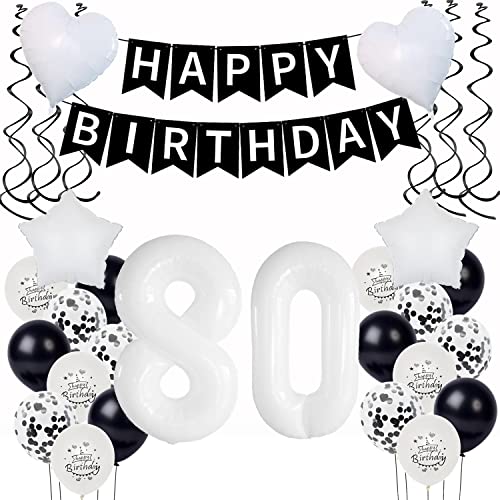 Luftsballon 80. Geburtstag Deko Schwarz Weiß für Frauen und Männer - Dekoration, Ballons, Girlande für 80 Jahre Party Luftsballon 80. Geburtstag Deko Schwarz Weiß für Frauen und Männer - Dekoration, Ballons, Girlande für 80 Jahre Party von Yishamei