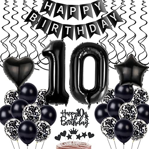 Schwarz 10. Geburtstag Dekoration, Luftballon 10. Geburtstag Deko, Schwarz Tortendeko 10 Jahre Junge, Deko 10. Junge Mädchen, Deko 10. Ballons Schwarz 10. Geburtstag Dekoration, Luftballon 10. Geburtstag Deko, Schwarz Tortendeko 10 Jahre Junge, Deko 10. Junge Mädchen, Deko 10. Ballons von Yishamei