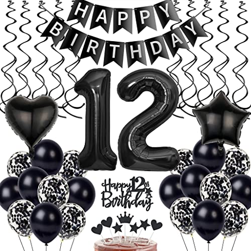 Schwarz 12. Geburtstag Dekoration, Luftballon 12. Geburtstag Deko, Schwarz Tortendeko Geburtstag 12 Jahre Junge, Deko 12. Geburtstag Junge Mädchen, Schwarz Deko 12. Geburtstag Ballons Schwarz 12. Geburtstag Dekoration, Luftballon 12. Geburtstag Deko, Schwarz Tortendeko Geburtstag 12 Jahre Junge, Deko 12. Geburtstag Junge Mädchen, Schwarz Deko 12. Geburtstag Ballons von Yishamei