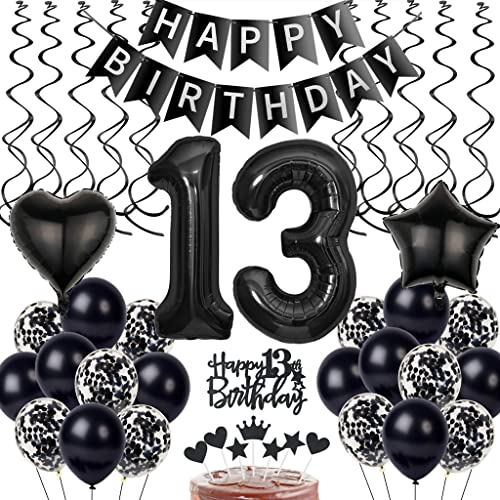 Schwarz 13. Geburtstag Dekoration, Luftballon 13. Geburtstag Deko, Schwarz Tortendeko 13 Jahre Junge, Deko 13. Junge Mädchen, Deko 13. Ballons Schwarz 13. Geburtstag Dekoration, Luftballon 13. Geburtstag Deko, Schwarz Tortendeko 13 Jahre Junge, Deko 13. Junge Mädchen, Deko 13. Ballons von Yishamei