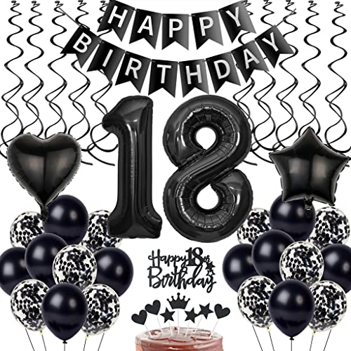 Schwarz 18. Geburtstag Dekoration, Luftballon 18. Geburtstag Deko, Schwarz Tortendeko 18 Jahre Junge, Deko 18. Junge Mädchen, Deko 18. Ballons Schwarz 18. Geburtstag Dekoration, Luftballon 18. Geburtstag Deko, Schwarz Tortendeko 18 Jahre Junge, Deko 18. Junge Mädchen, Deko 18. Ballons von Yishamei