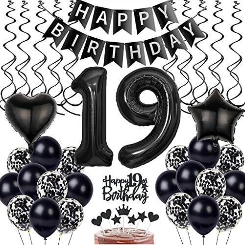 Schwarz 19. Geburtstag Dekoration, Luftballon 19. Geburtstag Deko, Schwarz Tortendeko 19 Jahre Junge, Deko 19. Junge Mädchen, Deko 19. Ballons von Yishamei