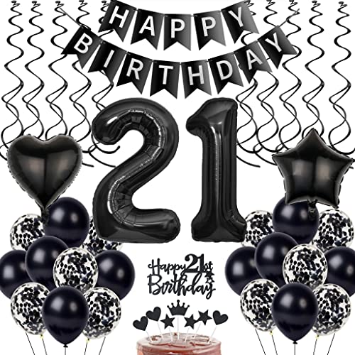Schwarz 21. Geburtstag Dekoration, Luftballon 21. Geburtstag Deko, Schwarz Tortendeko 21 Jahre Mann, Deko 21. Manner Frau, Deko 21. Ballons von Yishamei