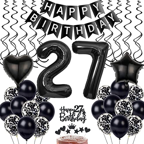 Schwarz 27. Geburtstag Dekoration, Luftballon 27. Geburtstag Deko, Schwarz Tortendeko 27 Jahre Mann, Deko 27. Manner Frau, Deko 27. Ballons von Yishamei