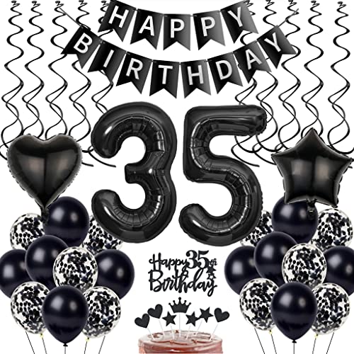 Schwarz 35. Geburtstag Dekoration, Luftballon 35. Geburtstag Deko, Schwarz Tortendeko 35 Jahre Mann, Deko 35. Manner Frau, Deko 35. Ballons von Yishamei