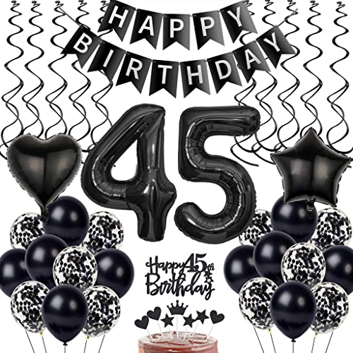 Schwarz 45. Geburtstag Dekoration, Luftballon 45. Geburtstag Deko, Schwarz Tortendeko 45 Jahre Mann, Deko 45. Manner Frau, Deko 45. Ballons von Yishamei