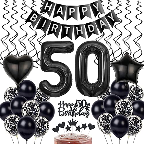 Schwarz 50. Geburtstag Dekoration - Luftballon, Tortendeko für Mann und Frau - Ballons für 50 Jahre Feier von Yishamei