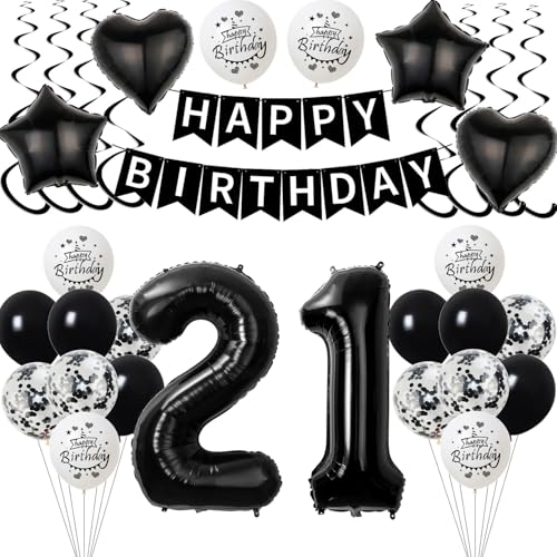 Schwarz Luftballon 21. Geburtstag Dekoration für Mann und Frauen - Deko 21 Jahre, Folienballon, Ballon für Männer Schwarz Luftballon 21. Geburtstag Dekoration für Mann und Frauen - Deko 21 Jahre, Folienballon, Ballon für Männer von Yishamei