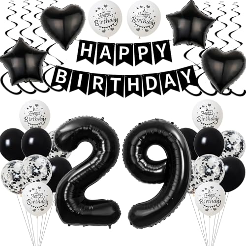 Schwarz Luftballon 29. Geburtstag Dekoration Mann Frauen，deko 29 Jahre Geburtstag Mann,Geburtstagsdeko 29 Jahre Frauen Folienballon 29. Geburtstag Mann Ballon 29. Geburtstag Männer Schwarz von Yishamei