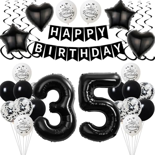 Schwarz Luftballon 35. Geburtstag Dekoration Mann Frauen，deko 35 Jahre Geburtstag Mann ,Geburtstagsdeko 35 Jahre Frauen Folienballon 35. Geburtstag Mann Ballon 35. Geburtstag Männer Schwarz von Yishamei