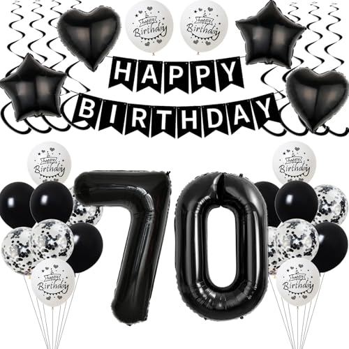 Schwarz Luftballon 70. Geburtstag Dekoration Mann Frauen，deko 70 Jahre Geburtstag Mann ,Geburtstagsdeko 70 Jahre Frauen Folienballon 70. Geburtstag Mann Ballon 70. Geburtstag Männer Schwarz von Yishamei