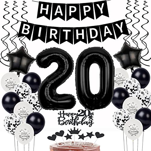 Schwarz Weiß Luftballons 20. Geburtstag Dekoration,Geburtstagsdeko 20 Jahre mann frauen Tortendeko 20 Geburtstag Ballons 20. mann Happy Birthday 20 Jahre männer deko 20 von Yishamei