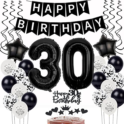 Schwarz Weiß Luftballons 30. Geburtstag Dekoration - Geburtstagsdeko für Mann und Frau - Tortendeko, Ballons und Happy Birthday Deko für 30 Jahre von Yishamei