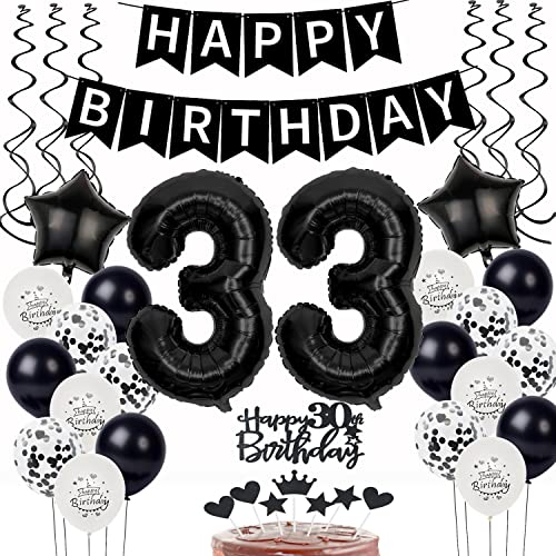 Schwarz Weiß Luftballons 33. Geburtstag Dekoration,Geburtstagsdeko 33 Jahre mann frauen Tortendeko 33 Geburtstag mann Ballons 33. Geburtstag mann Happy Birthday 33 Jahre männer Geburtstag deko 33 von Yishamei