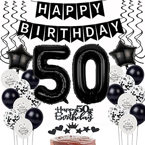 Schwarz Weiß Luftballons 50. Geburtstag Dekoration - Geburtstagsdeko für Mann und Frau - Tortendeko, Ballons und Happy Birthday Deko für 50 Jahre von Yishamei