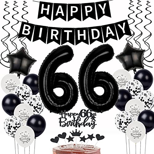 Schwarz Weiß Luftballons 66. Geburtstag Dekoration,Geburtstagsdeko 66 Jahre mann frauen Tortendeko 66 Geburtstag mann Ballons 66. Geburtstag mann Happy Birthday 66 Jahre männer Geburtstag deko 66 von Yishamei