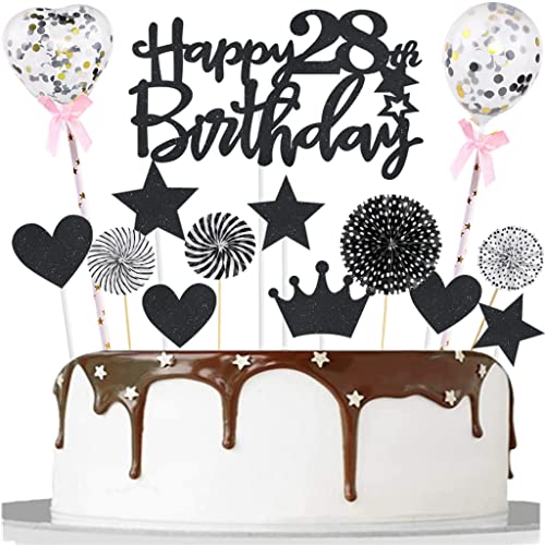 Tortendeko 28 Schwarz 28 Jahre Mann Frau Tortendeko Kuchendeko 28. Geburtstag Schwarz Happy 28th Birthday Tortendeko 28 Kuchenaufsatz 28. Kuchen Topper für 28. Geburtstag Party Kuchen Deko von Yishamei