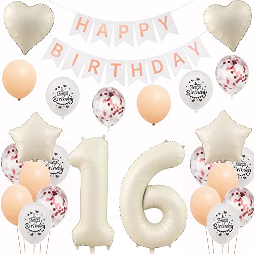 Weiß Luftballons 16 Geburtstag Mädchen Deko Set,Deko 16.Geburtstag Mädchen,Folienballon 16 Geburtstag Mädchen Dekoration,Geburtstagdeko 16 Jahre Geburtstag Mädchen Weiß Ballon 16 Geburtstag deko von Yishamei