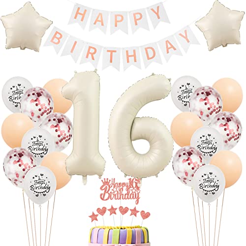 Weiß Luftballons 16. Geburtstag Mädchen Deko Set - Tortendeko, Folienballons, Geburtstagdeko 16 Jahre - Ballon Dekoration Weiß Luftballons 16. Geburtstag Mädchen Deko Set - Tortendeko, Folienballons, Geburtstagdeko 16 Jahre - Ballon Dekoration von Yishamei