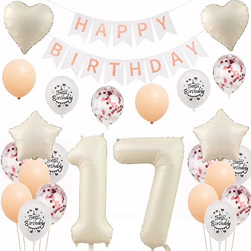 Weiß Luftballons 17. Geburtstag Mädchen Deko Set - Folienballon und Ballon Dekoration für 17 Jahre Geburtstagdeko von Yishamei