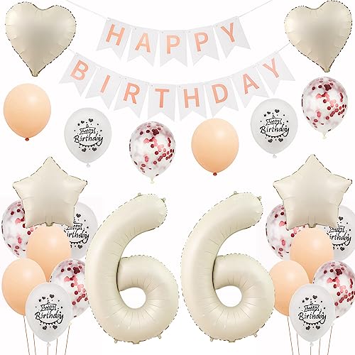 Weiß Luftballons 66 Geburtstag Frauen Deko Set,Deko 66.Geburtstag Frauen,Folienballon 66 Geburtstag Frau Dekoration,Geburtstagdeko 66 Jahre Geburtstag Frau Weiß Ballon 66 Geburtstag deko Frauen von Yishamei