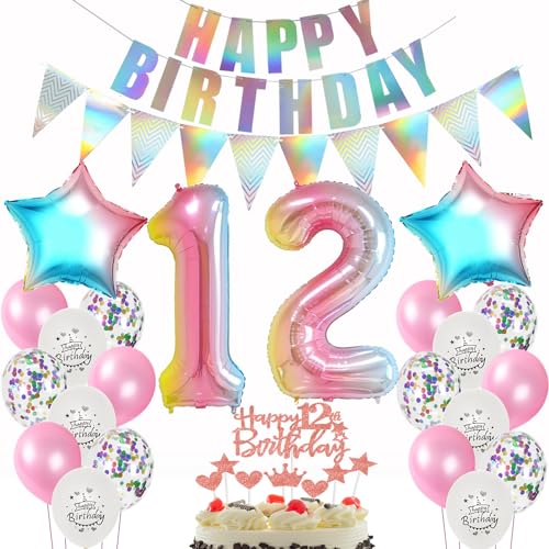 deko 12. geburtstag mädchen deko Rosa ballon 12. geburtstag mädchen Rosa Tortendeko 12 mädchen ,luftballon girlande 12. deko geburtstagsdeko 12 Jahre dekoration von Yishamei