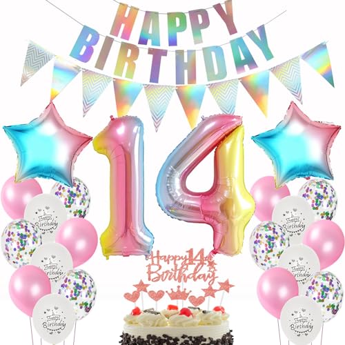 deko 14. geburtstag mädchen deko Rosa ballon 14. geburtstag mädchen Rosa Tortendeko 14 mädchen ,luftballon girlande 14. deko geburtstagsdeko 14 Jahre dekoration von Yishamei