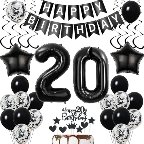 deko 20. geburtstag Frauen Mann deko Schwarz ballon 20. geburtstag deko Frau Mann luftballon 20. Mann Tortendeko Schwarz geburtstagsdeko 20 Jahre Tortendeko 20 Männer deko von Yishamei