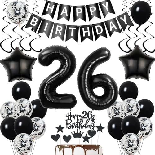 deko 26. geburtstag Frauen Mann deko Schwarz ballon 26. geburtstag deko Frau Mann luftballon 26. Tortendeko Schwarz geburtstagsdeko 26 Jahre Tortendeko 26 Männer von Yishamei