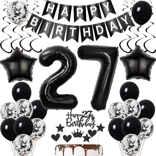 deko 27. geburtstag Frauen Mann deko Schwarz ballon 27. geburtstag deko Frau Mann luftballon 27. geburtstag Mann Tortendeko Schwarz geburtstagsdeko 27 Jahre Tortendeko 27 geburtstag Männer deko von Yishamei