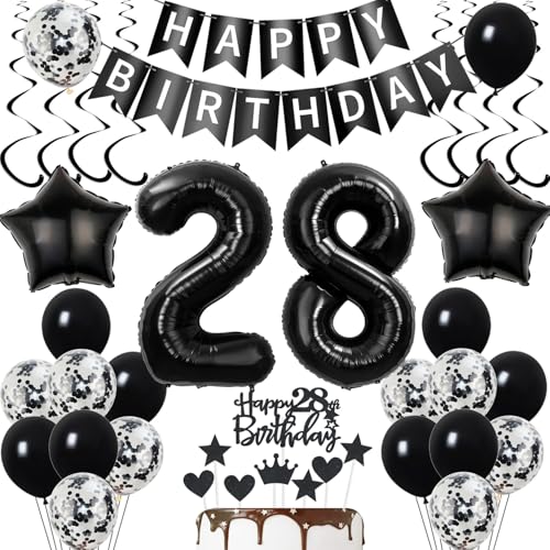 deko 28. geburtstag Frauen Mann deko Schwarz ballon 28. geburtstag deko Frau Mann luftballon 28. Tortendeko Schwarz geburtstagsdeko 28 Jahre Tortendeko 28 Männer von Yishamei