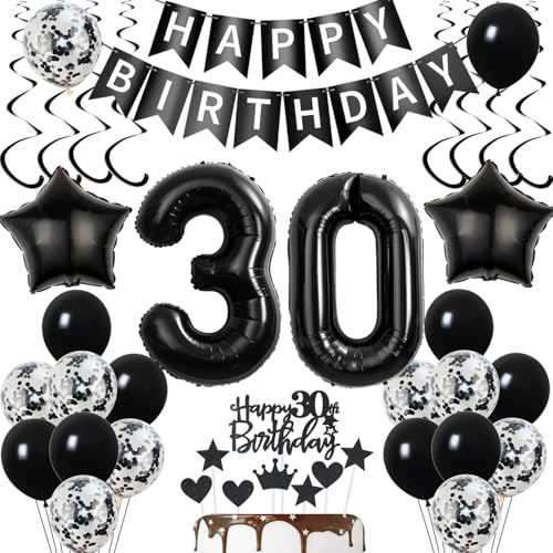 deko 30. geburtstag Frauen Mann deko Schwarz ballon 30. geburtstag deko Frau Mann luftballon 30. Mann Tortendeko Schwarz geburtstagsdeko 30 Jahre Tortendeko 30 Männer von Yishamei