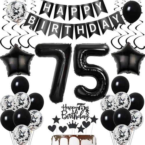 Deko 75. Geburtstag Schwarz Ballon Luftballon Tortendeko für Frauen und Männer - Geburtstagsdeko 75 Jahre von Yishamei