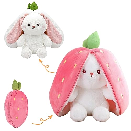 Yisscen Erdbeerhasen Kissen Plüschtier, Kuscheltier, Hasenplüschtier, Ostergeschenke, Kindergeburtstag Geschenk (Erdbeere 25cm) von Yisscen