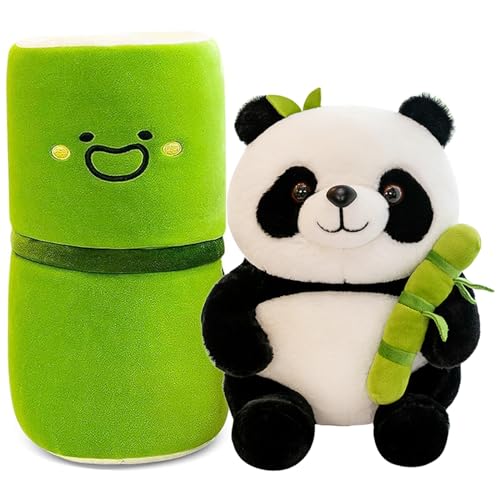 Panda, 26 cm Plüsch-Panda mit Bambus, Panda, Plüschtier, Panda, Plüschtier, Plüsch, Panda, versteckt sich in einer Tasche aus Bambus, Geschenke für Kinder von Yisscen