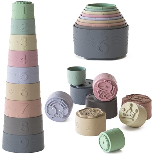 Yitical Stapelturm Baby mit 9 Bechern, Baby Spielzeug ab 3-6 9 12 Monate, Montessori Lernspielzeug Stapelbecher Motorikspielzeug, Silikon-zahnendes Spielzeug, Geschenk für 1 Jahr Jungen & Mädchen Yitical Stapelturm Baby mit 9 Bechern, Baby Spielzeug ab 3-6 9 12 Monate, Montessori Lernspielzeug Stapelbecher Motorikspielzeug, Silikon-zahnendes Spielzeug, Geschenk für 1 Jahr Jungen & Mädchen von Yitical