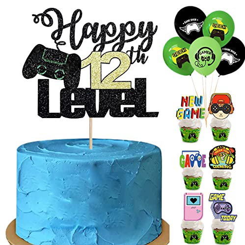 Tortendeko Geburtstag Junge Videospiel Torten Deko Gaming Dekoration 24 Stück,12th Geburtstag Kuchen Deko Cake Topper Happy Birthday, Happy 12th Level "Kuchen Dekorationen für Jungs (Level 12) von Yitla